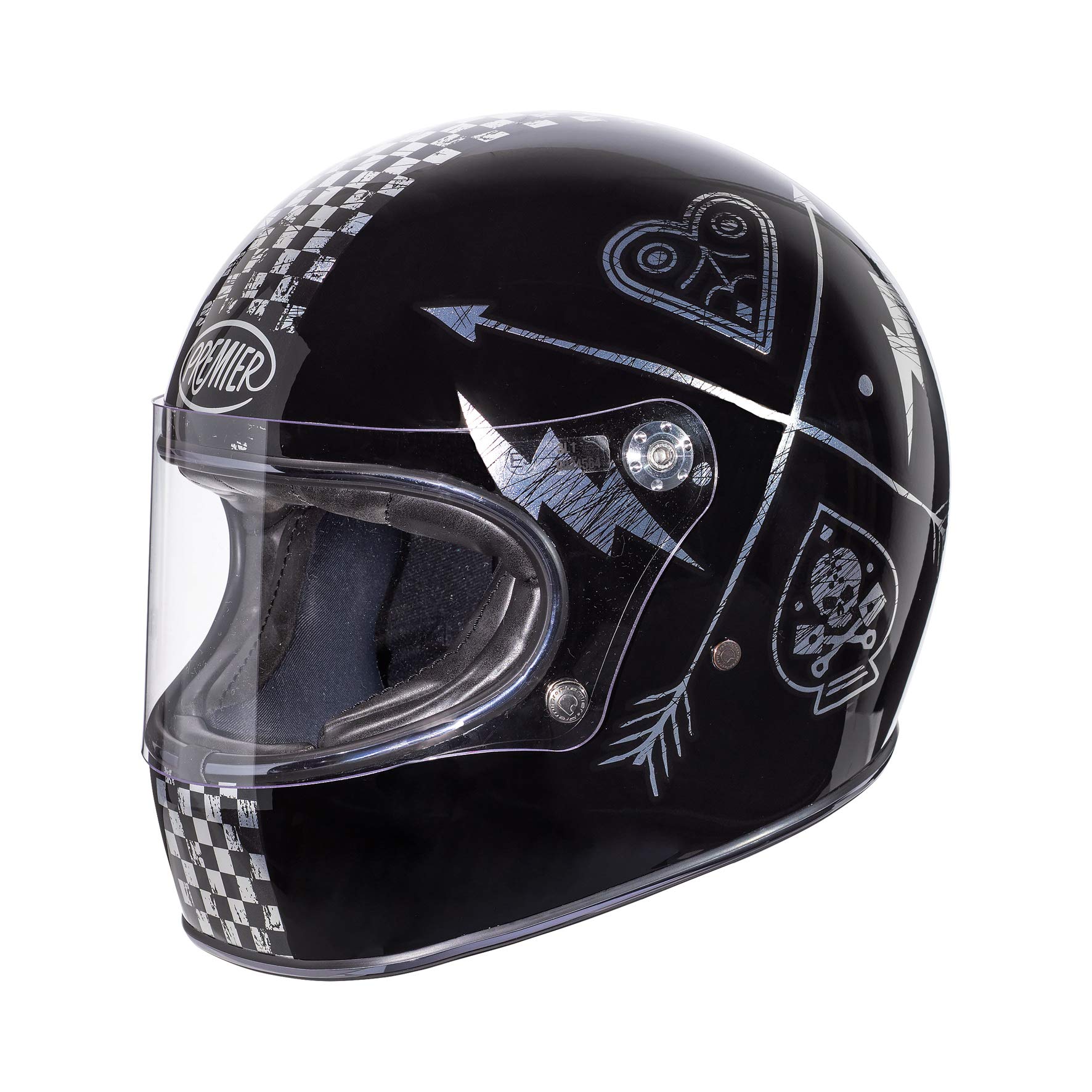 セキュリティ・セーフティ PREMIER Trophy NX Silver Chromed Premier Trophy Nx Silver Chromed Motorcycle Helmet, Black/Grey, L